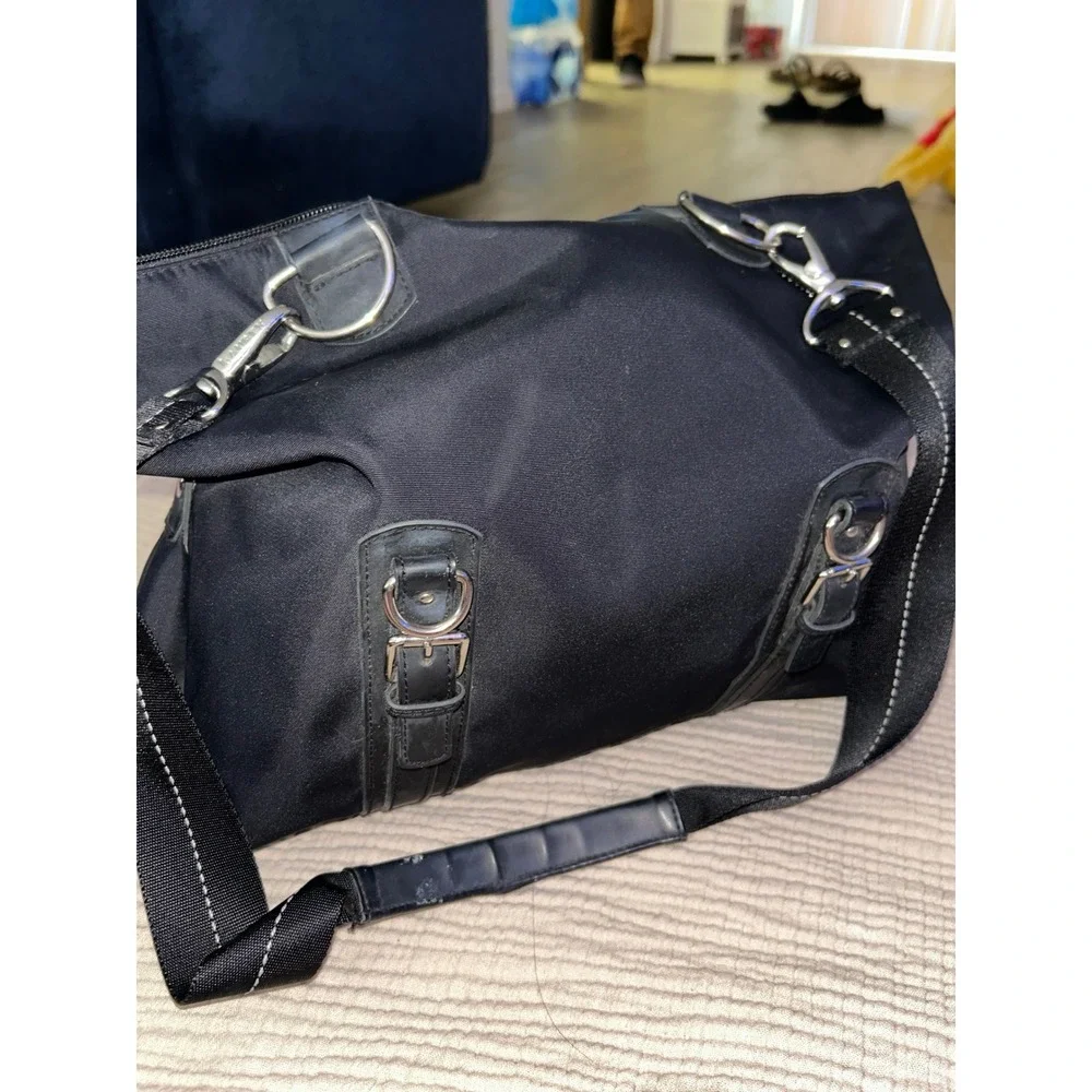 Lauren Ralph Lauren Black Nylon Satchel Shoulder Bag Silver Hardware Buckle Trim